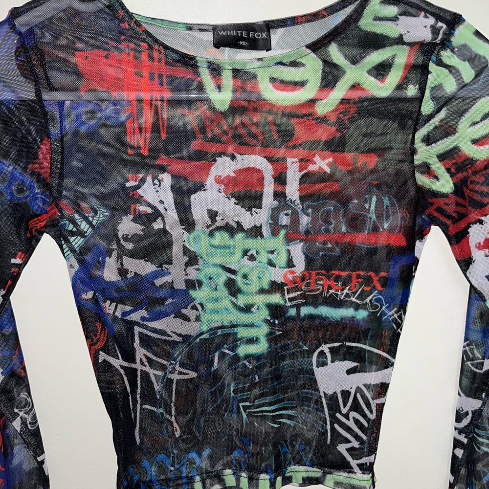 white fox graffiti mesh long sleeve